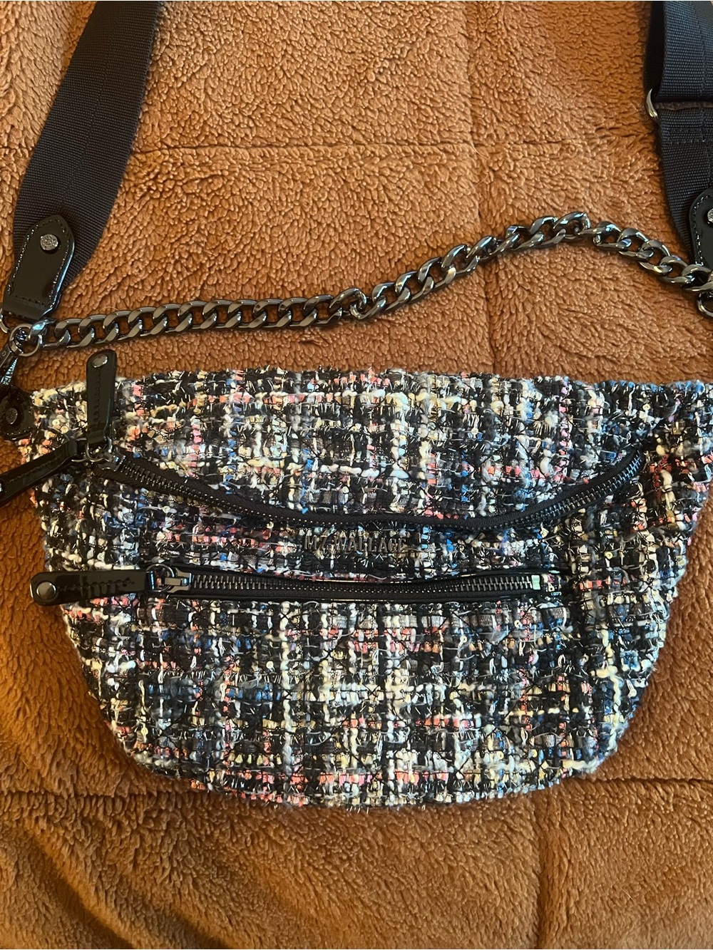 MZ Wallace midnight sparkle tweed boucle small Crosby sling - Picture 5 of 15